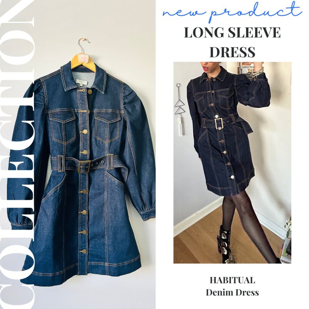 HABITUAL Denim Long Sleeve Dress / Denim Belt  / Size Medium